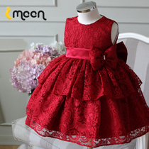 Childrens princess dress lace retro Lolita winter flower girl dress female host performance dress birthday puff dress