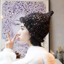 Korean handmade thickened pointy mixed color wool hat warm autumn and winter hat Trendy men and women crimped ear protection needle woven hat