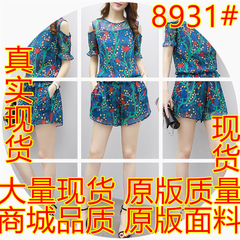 2017夏季新款女装韩版时尚气质短袖雪纺套装女休闲阔腿短裤两件套