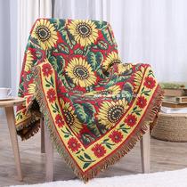 Nordic Plants Red Sunflower Sofa Towels Thickened Cotton Thread Blanket Bohemian Style Decorative Tapestry Sofa Dust Cover