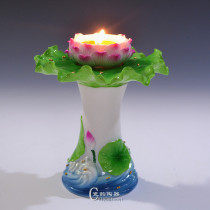 Ceramic lotus stilt candlestick Buddha ornament painted handicraft Buddha front lamp butter lamp religious Buddha products