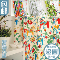 Selected new European flower type pure cotton linen canvas living room bedroom dormitory half floor-to-ceiling curtain finished product customization