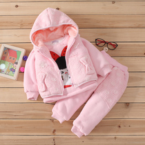 Childrens Clothing Girl Winter Clothing 2020 New Children Plus Suede Sweatshirt Three Suits Thickened Children Sports Warm Autumn Clothing