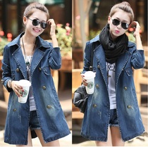 2021 new maternity coat spring and autumn fashion Korean version of large loose medium and long top cardigan denim jacket