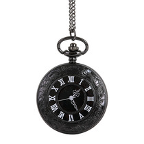 Fashion new pocket watch hot sale Roman numeral thin chain large vintage Roman numeral black pocket watch 8075
