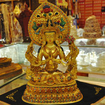 Nepal red copper gilt four-armed Guanyin Buddha statue red copper gilt four-armed Guanyin Buddha statue High 38cm