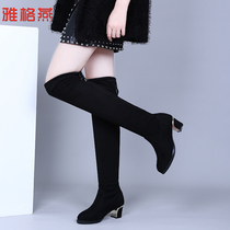 Autumn and winter skinny legs square dance shoes womens knee sailor dance boots high and long tube dance cotton shoes high heel dance boots