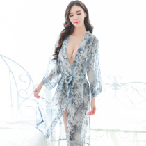 Sexy lingerie womens long dress kimono pajamas three-point blood drops passion suit women Hot plus size transparent