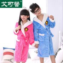 Bathrobe Childrens coral velvet winter thickened Falai velvet hooded mens and womens childrens bathrobe cartoon extended baby nightgown
