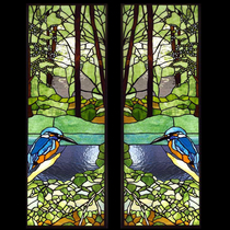 Custom church art glass Color glass partition screen Round ceiling fireplace background wall doors and windows Wedding room painting