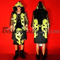 Bar nightclub male singer DJ DS GOGO party Chinese style black gold colorful dragon robe hip hop performance suit