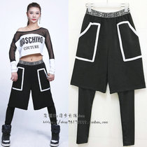 Korean version of the tide brand womens casual sports loose hip-hop pants fake two-piece hip-hop practice pants JAZZ performance clothing