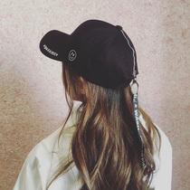 Korean version of the hat womens spring and summer new fashion all-match smiley baseball cap Hipster retro black long strap cap