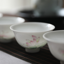 Spring mud hand-painted cup Master cup white porcelain Jingdezhen ceramic tea cup Tea cup Large Teacup Kung Fu tea cup Lotus