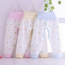Baby high waist belly pants Summer and spring female baby open file autumn pants Boys cotton single childrens warm pants