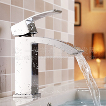 Wash your hands and washbasin art washbasin waterfall water outlet square faucet hot and cold all copper body single hole nozzle