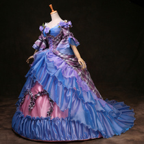 Ladies court dress European-style Cinderella dress costume British aristocratic trailing blue court dress plaid