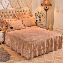 European warm padded lace bed skirt single piece thickened crystal velvet skirt bedspread Bed cover Non-slip protective cover winter