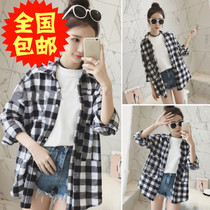 2021 Autumn loaded with new Korean version loose casual 100 hitch slim fit black and white plaid long sleeve shirt woman