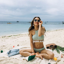 Korean version of the new split tassel neck swimsuit women small breasts gather sexy bikini biniki hot spring swimsuit women
