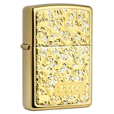 zippo打火机正品原装zipoo正版镀金纯银唐草k8男士限量煤油打火机_7折