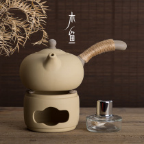 Taiwan old rock mud side to cook teapot alcohol stove set Japanese kettle rough pottery purple sand West Shi Shi Kung Fu tea set