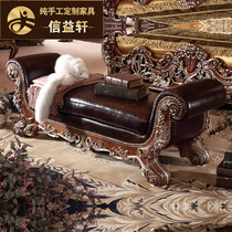 Ostyle Bed Tailstool American Solid Wood Carvings for shoes Bench Bedroom Couch Stool style genuine leather down-to-earth villa customized