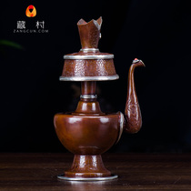 Top water purification bottle Buddhist supplies Nepal handmade red copper silver plated carved Pemba pot pot big