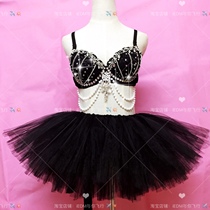 Electric festival edm luminous skirt led black suit pearl pendant rhinestone bra music festival rave costume diamond