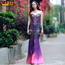 caris luxury silk evening dress long heavy industry beaded annual meeting banquet performance host dress female