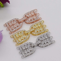 925 Silver Buckle Sub Multi Zircon Stone Court Luxury 3 Rows Pearls Bracelet Necklace Necklace Buttoned Triple Layer Luxury Button