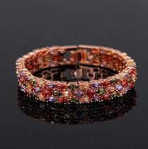 Luxury AAA color zircon three rows of egg-shaped bracelet Japanese and Korean fashion high-end banquet jewelry