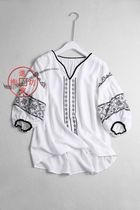 S028C 0717 ethnic wind positioning embroidery loose front short rear long 50% sleeve head shirt