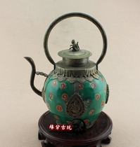 Wholesale antique antique miscellaneous silver plated porcelain pot wine pot white copper miao silver jade wrapped silver kettle porcelain teapot ornaments