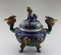 Pure copper incense burner sandalwood stove antique cloisonne silk enamel unicorn Double Dragon incense burner antique