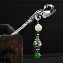 Vintage hair ornaments Lotus white jade Bodhi chalcedony Swan classical hairpin shaky woman to open the luck to ward off evil gifts