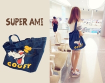 New ins Japanese cowboy bag canvas shoulder bag satchel big shopping bag student schoolbag mother bag make-up class bag