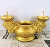 Religious sacrifices Cement gold dual use incense burner candlestick candlestick twin dragon dual use incense candlestick for Buddhist artifacts