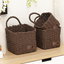Straw desktop mobile phone storage basket dormitory bedside hanging basket key basket bathroom wall-mounted glove basket pastoral style