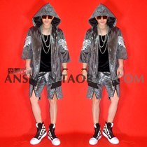 Bar Night Shop Mens Singer DJ DS GOGO Party Silver Hip Hop Baseball Suit Cape Out Suit Suit