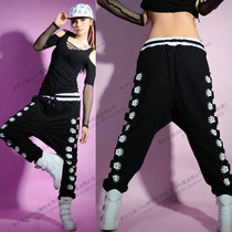 Korean version of the trend loose hip hop street dance pants womens thin hollow jazz dance clothing dance practice sports pants Black