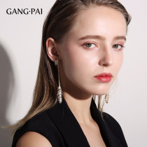 Silver pin tassel high-grade earrings female long temperament round face suitable earrings Net red temperament palm leaf ear clip