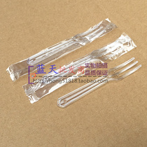 Disposable plastic fork transparent small fork cake fork Try and eat fork Three-tooth fork independently loaded with 100 only bag