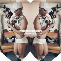 Bar nightclub Mens DS GoGo Sexy musculature Mens hollowed-out elastic flex chest band to perform a W groveling strap