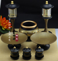 Taiwan high-end pure copper crystal led for Buddha lamp Lotus lamp Copper lotus incense burner fruit plate water supply cup set