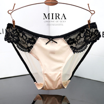 European and American high-end ladies Briefs Lace Lace Lace Super Slim Ice Silk Pure Color No Marks Sexy Low Waist Triangle Pants Pure Cotton Stalls