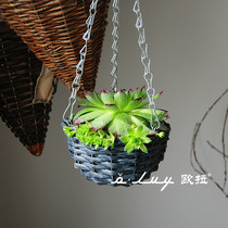 Creative OLVY dark gray wicker wall-mounted flower pot pastoral hanging personality can hang vase flower full