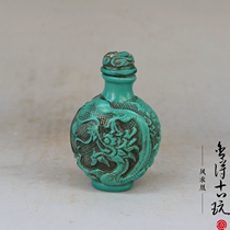 Resin imitation green pine stone small snuff pot small green bottle dragon tattooy imitation ancient creative handicraft ancient play collection gift