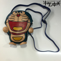 Handmade mini womens bag cartoon robot cat shoulder bag leather casual shoulder bag cute small bag