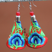 Chinese style retro fabric embroidered earrings women accessories temperament Joker pendant jewelry Yunnan ethnic style special